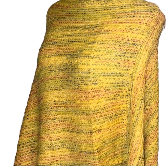 LAST- Mustard Yelliw & Multi Theeaded Fringe Pull Over Poncho - Picture 7 of 10